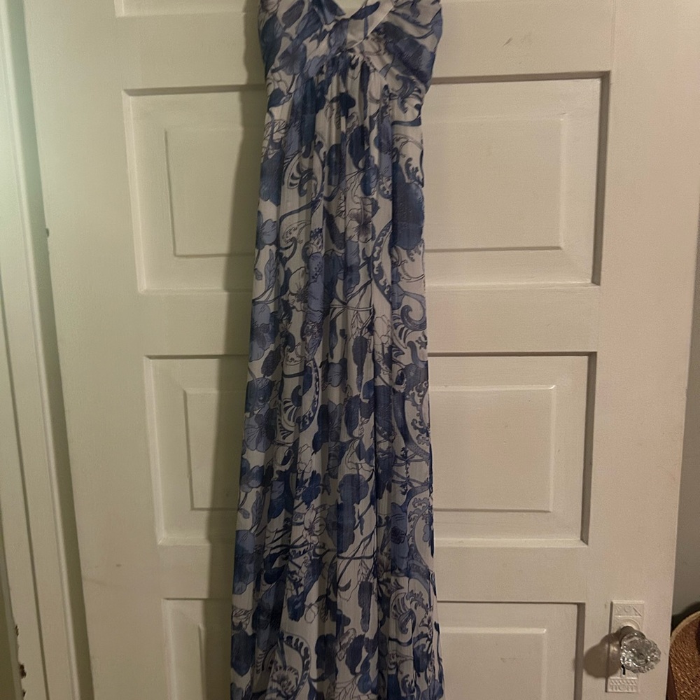 Elegant Blue Floral Maxi Dress